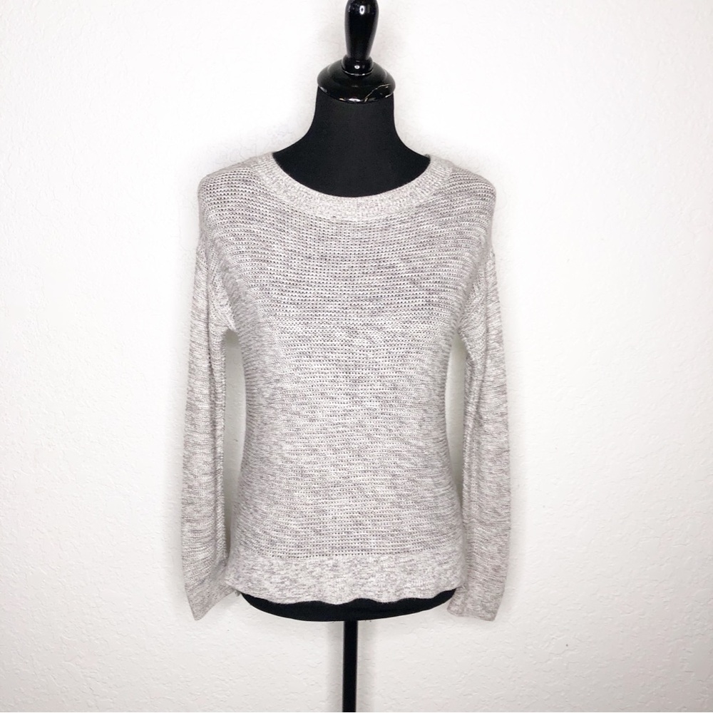 LOFT light‎ gray cotton crochet knit fisherman sweater size Small Petite SP
